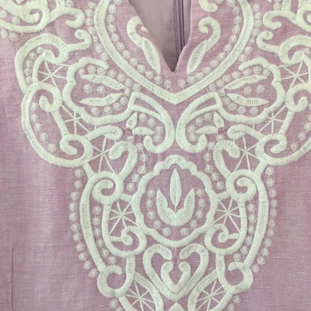 Talbots Lavender with White Embroidery Sleeveless Dress Knee Length 16 Petite - Picture 5 of 8